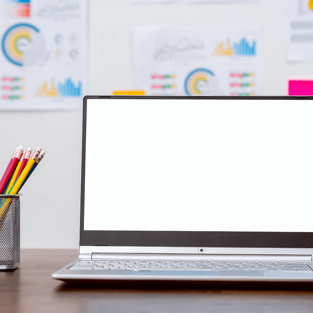 a neat desk with a laptop